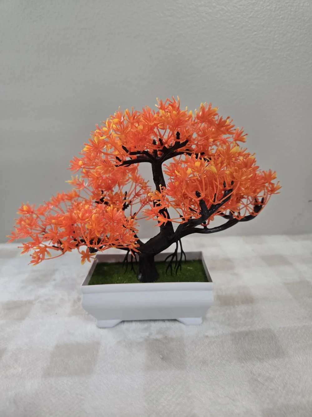 Asian Artificial Orange Bonsai Tree Plastic in White Planter Pot 8 in